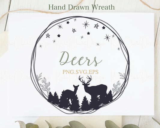 Christmas Deer Circle Wreath Clipart