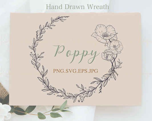 August Birth Flower Poppy Wreath Clipart