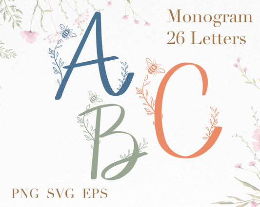 Bee Monogram Alphabet Clipart