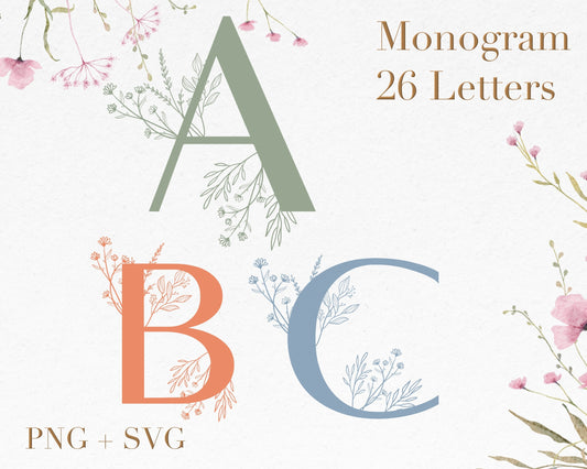 Wild Flower Monogram Alphabet Clipart