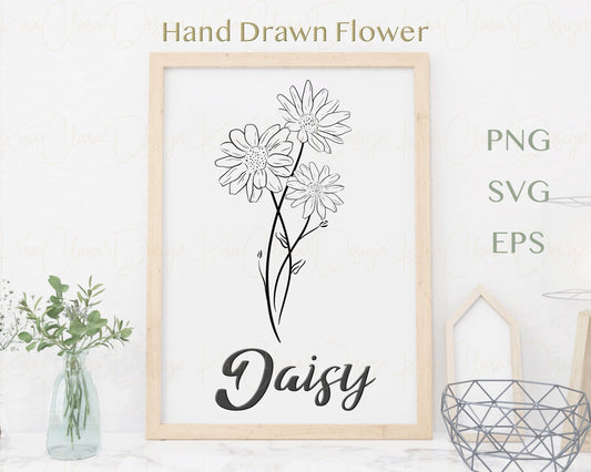 April Birth Flower Daisy Outline Clipart Minimalist