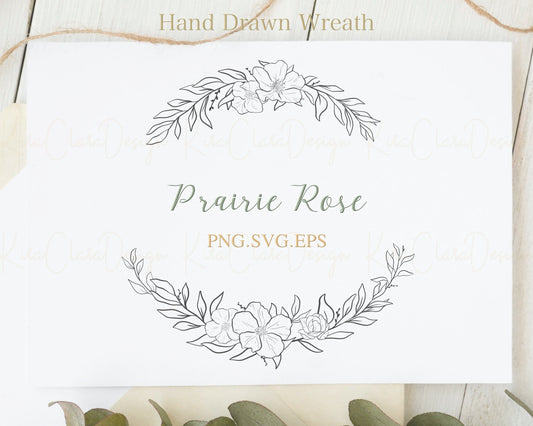 Prairie Rose Flower Wreath Clipart