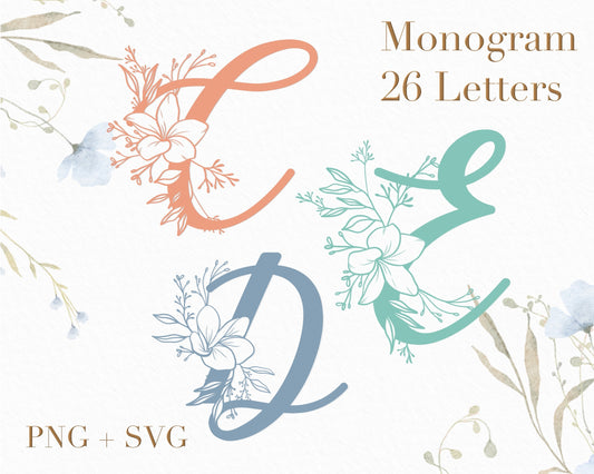 Frangipani Flower (Plumeria) Monogram Alphabet Clipart