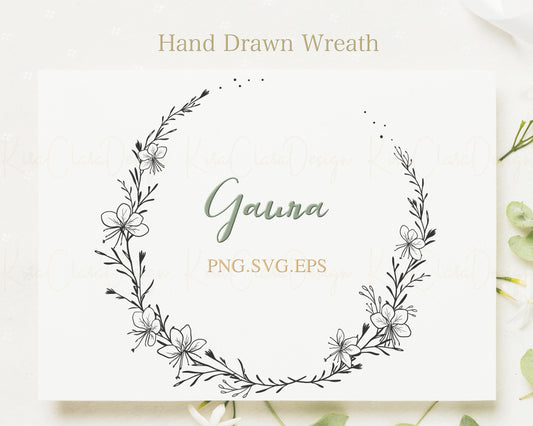 Gaura Flower Circle Wreath Clipart