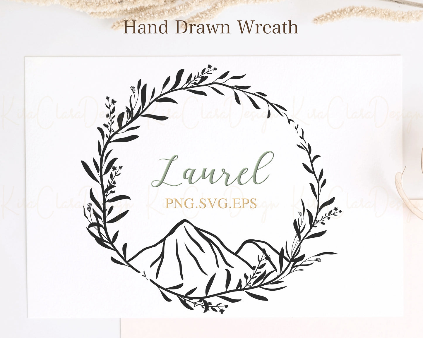 Laurel Leaf & Mountain Wreath Clipart