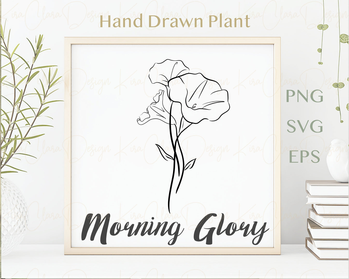 Morning Glory Birth Flower Outline Clipart SVG