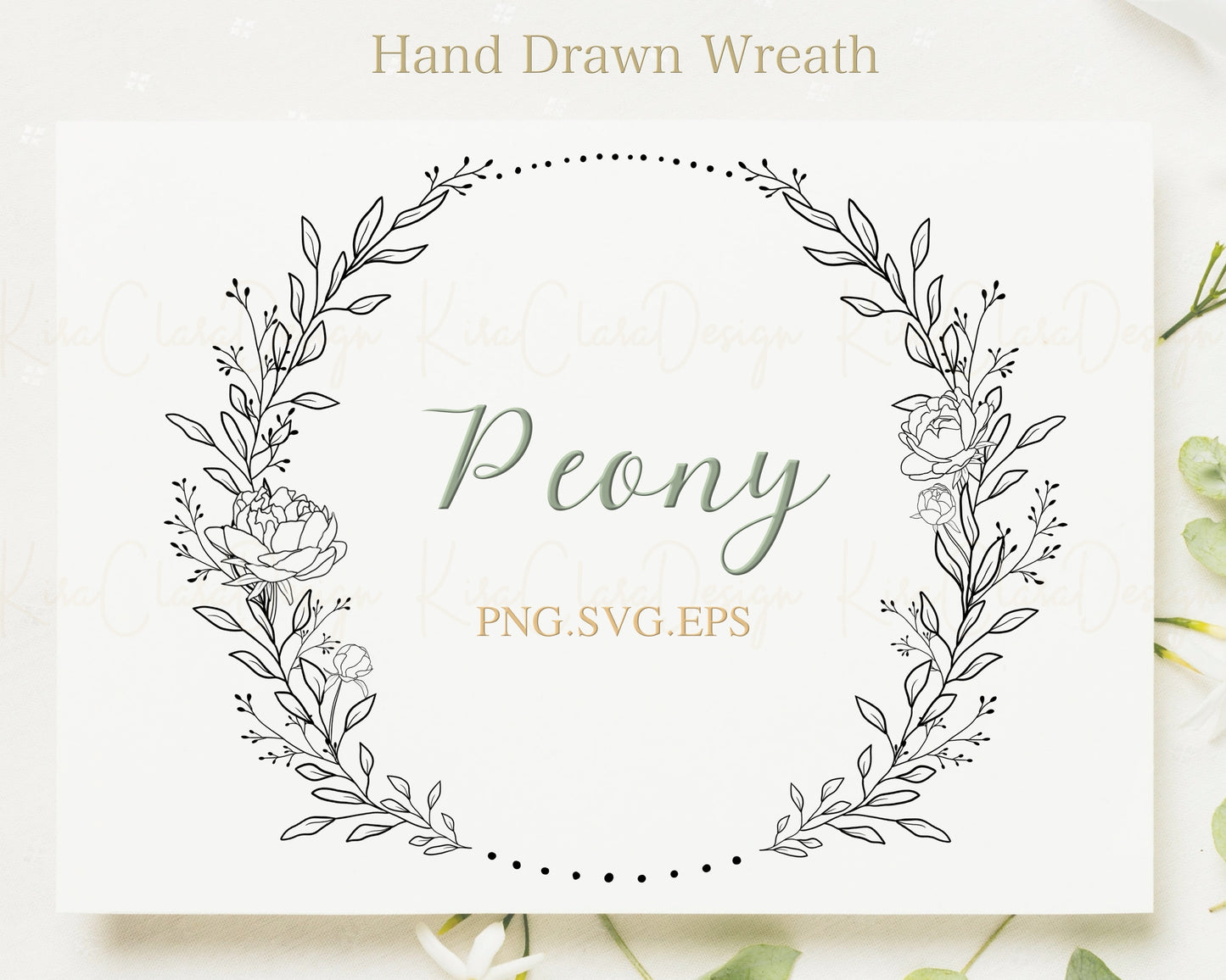 Peony Flower Wreath Clipart