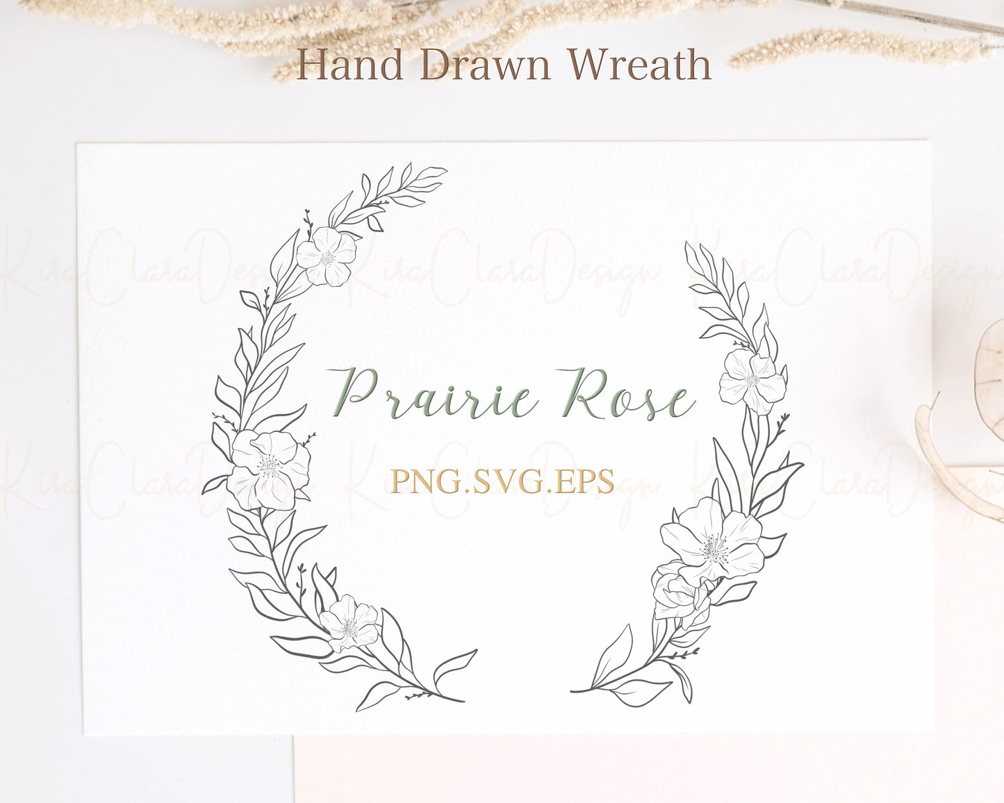 Prairie Rose Flower Wreath Clipart