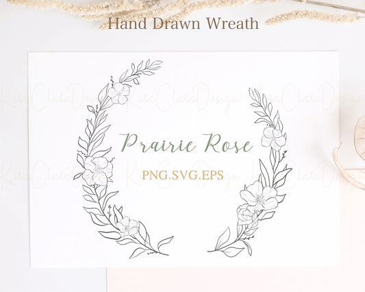 Prairie Rose Flower Wreath Clipart