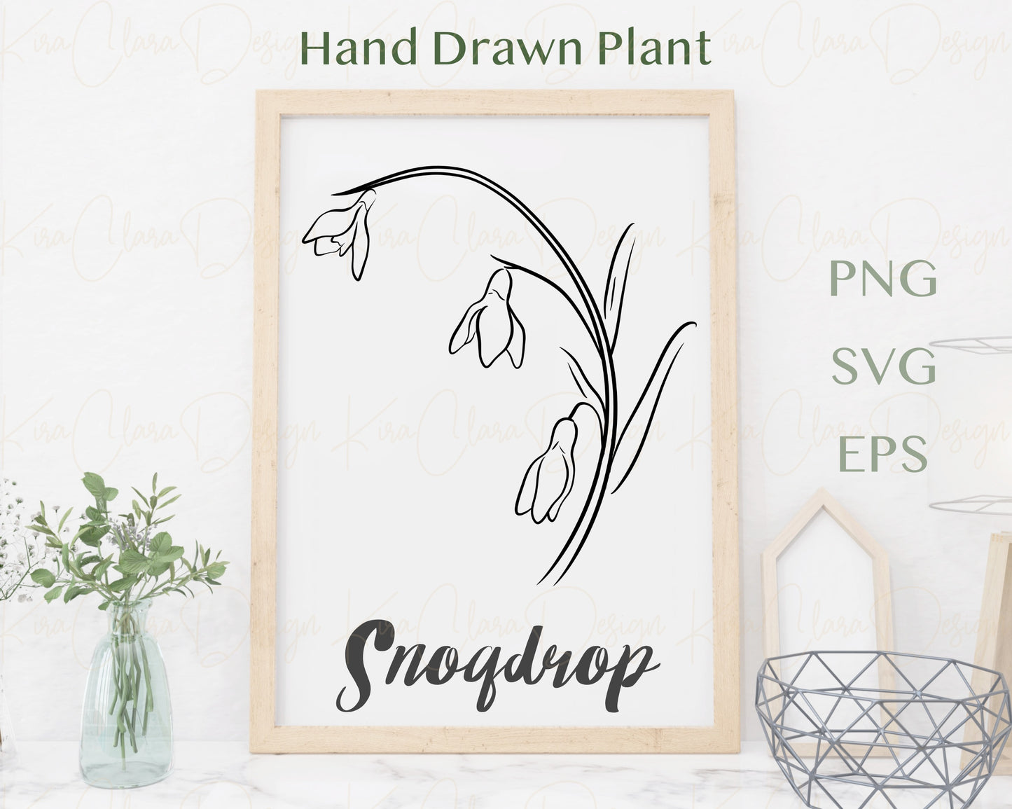 Snowdrop Birth Flower Outline Clipart SVG