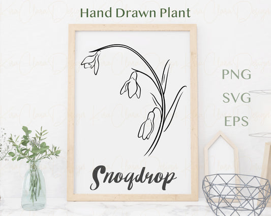 Snowdrop Birth Flower Outline Clipart SVG