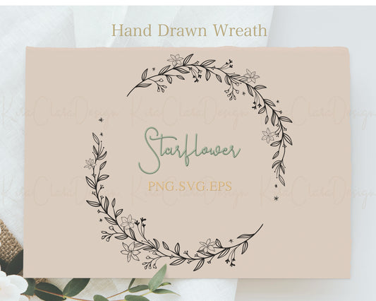 Starflower Circle Wreath Clipart SVG