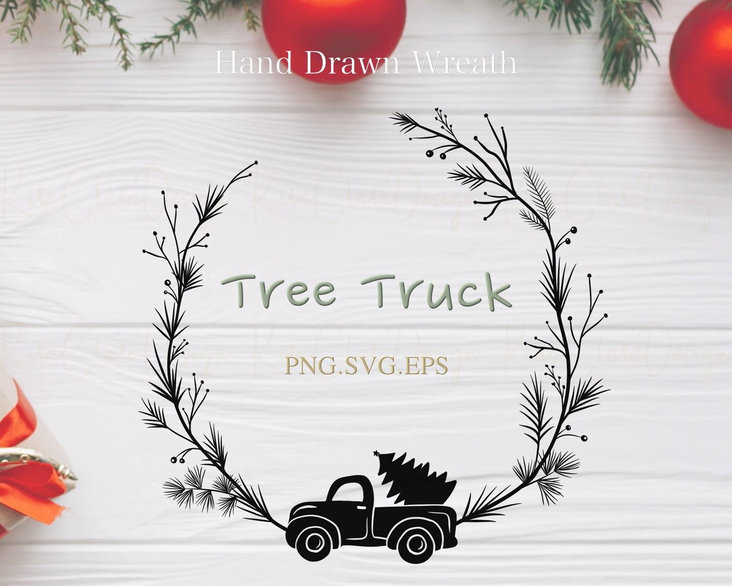 Pine Tree Truck Wreath Clipart SVG