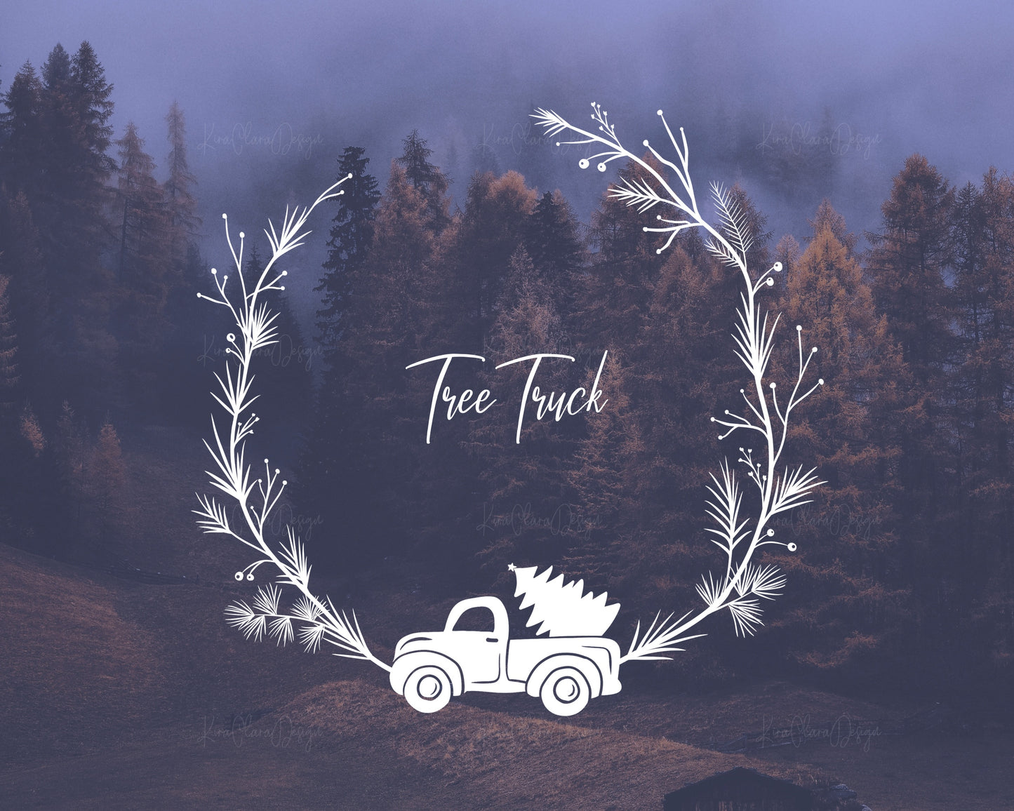 Pine Tree Truck Wreath Clipart SVG